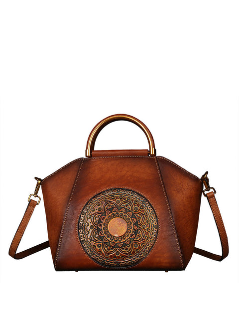 Bolsos de cuero genuino con relieve cruzado retro para mujer