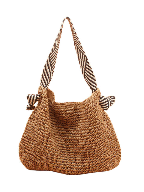 Bolso de hombro de gran capacidad con tejido de paja de verano para mujer