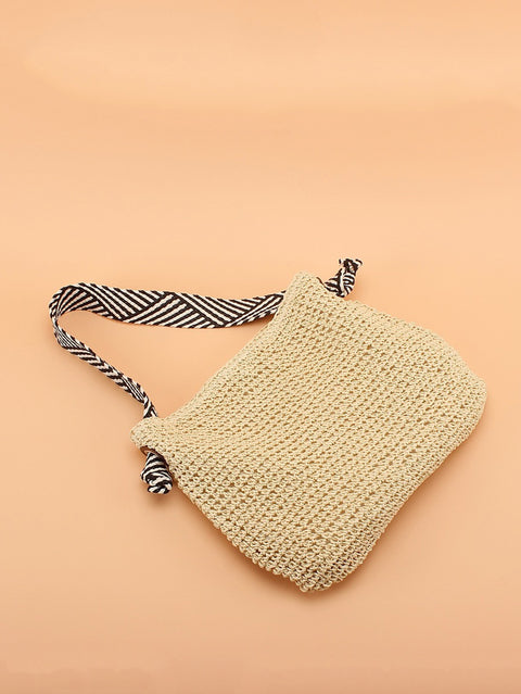 Bolso de hombro de gran capacidad con tejido de paja de verano para mujer