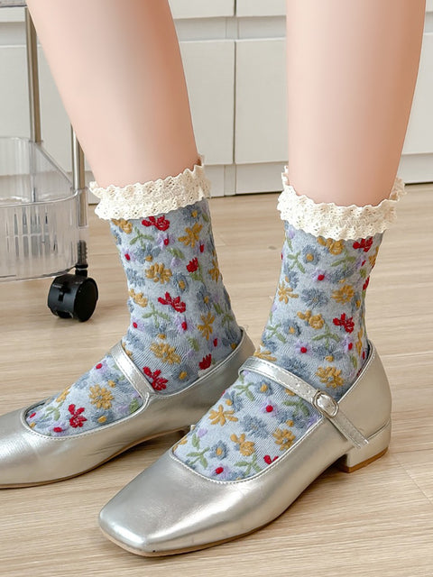 Calcetines de algodón con encaje floral Arsy para mujer