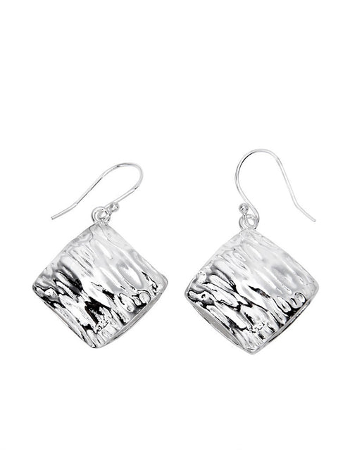 Pendientes de textura irregular cuadrados de plata S925 informales para mujer