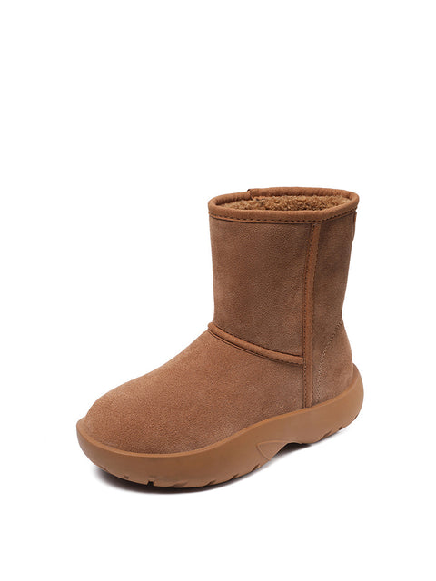 Women Winter Warm Fleece-lined Leather Low Heel Snow Boots