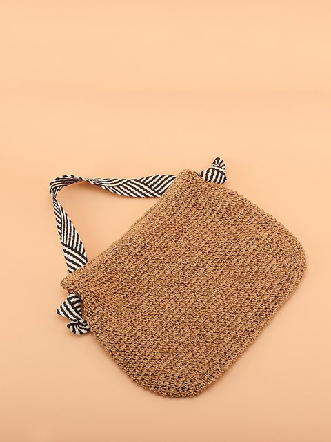 Bolso de hombro de gran capacidad con tejido de paja de verano para mujer