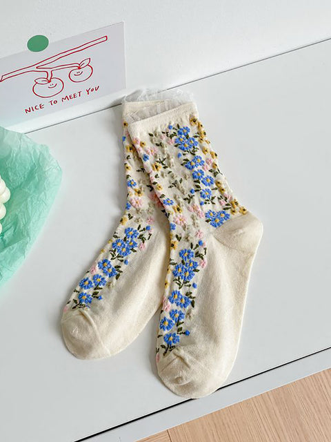 5 parejas de calcetines de encaje floral vintage