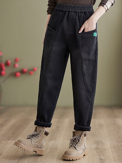 Pantalones harén acolchados con rombos y bloques de color vintage de otoño para mujer