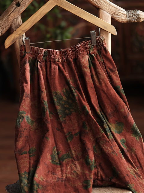 Pantalones de pierna ancha de algodón de primavera con estampado de flores retro para mujer