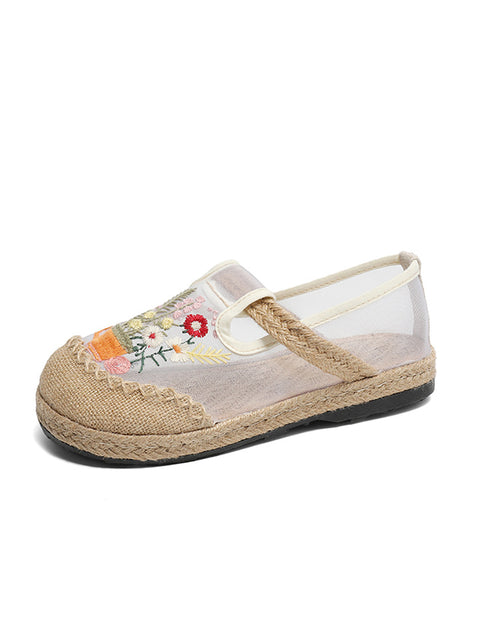 Zapatos de mujer con bordado de flores y lino empalmado para verano