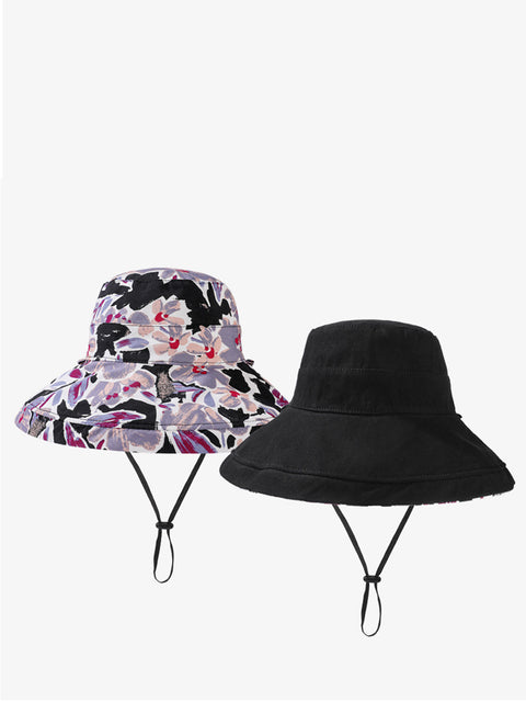 Sombrero de verano para mujer con flores y protección solar de doble cara