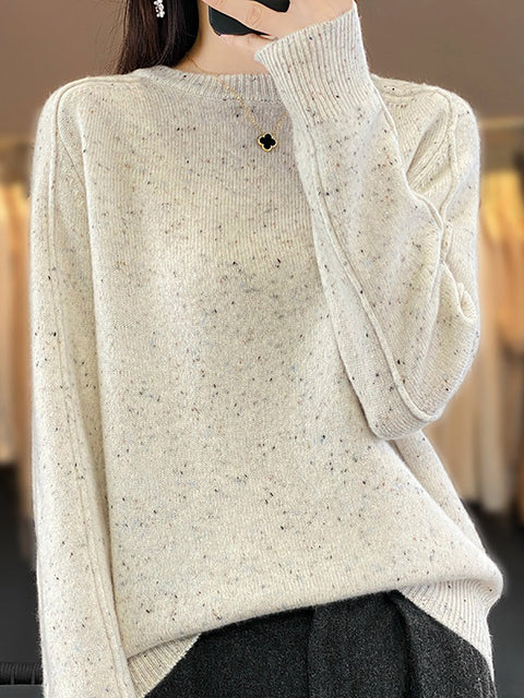 Women Casual Winter Solid Wool Knitted O-Neck Sweater