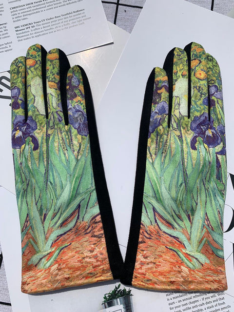 Guantes cálidos para exteriores con estampado de moda para mujer