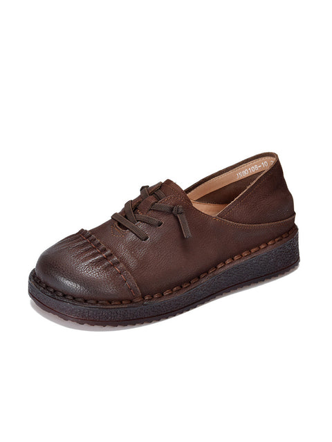 Zapatos planos retro de piel auténtica para mujer