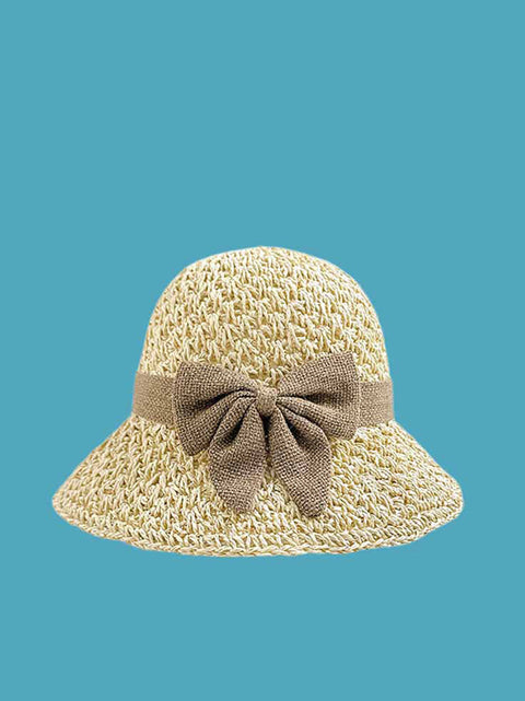 Sombrero para el sol de punto de paja con lazo artístico de verano para mujer