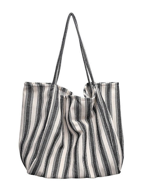 Bolso de hombro informal de rayas de gran capacidad para mujer