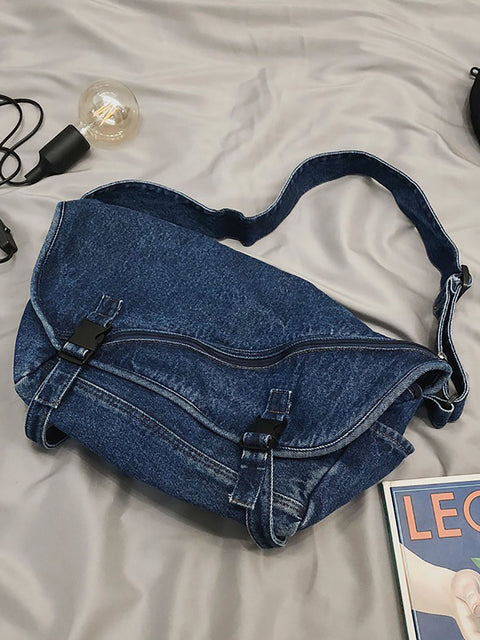 Bolso bandolera de mezclilla vintage de gran capacidad para mujer