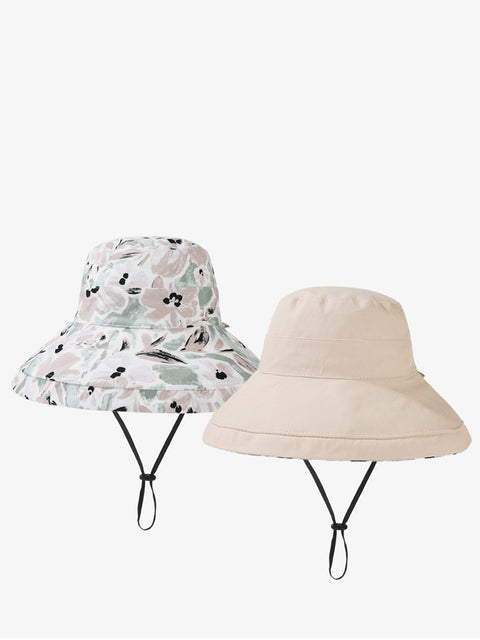 Sombrero de verano para mujer con flores y protección solar de doble cara