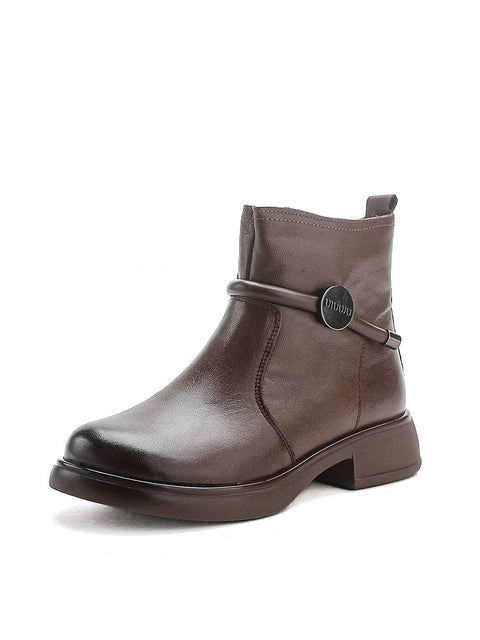 Women Casual Genuine Leather Low Heel Martin Boots