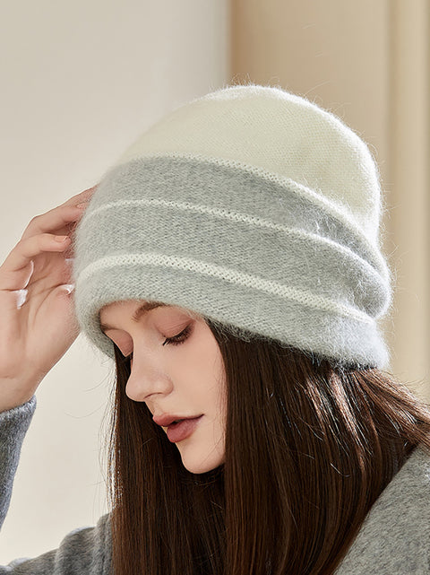 Women Winter Colorblock Warm Knit Hat