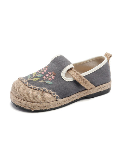 Women Ethnic Flower Embroidery Linen Cotton Flat Shoes