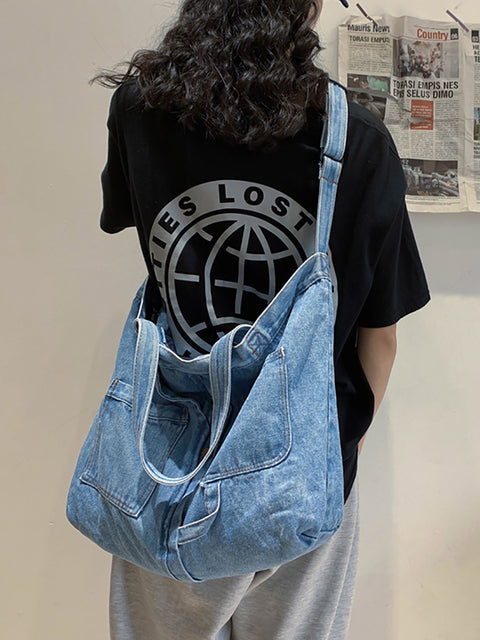 Bolso bandolera vintage de mezclilla liso para mujer