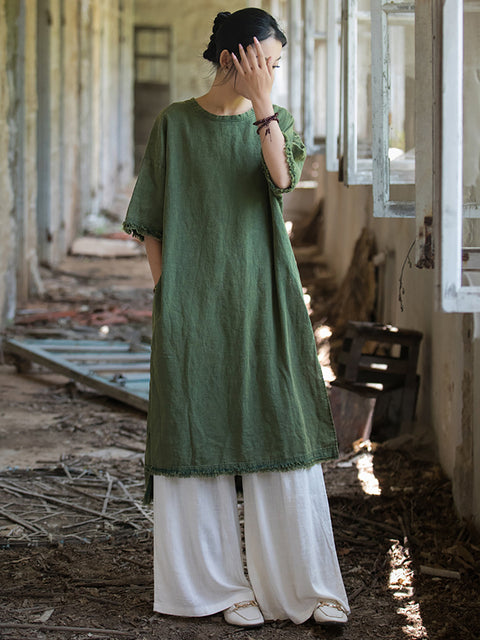 Vestido con dobladillo dividido y borlas vintage de verano para mujer