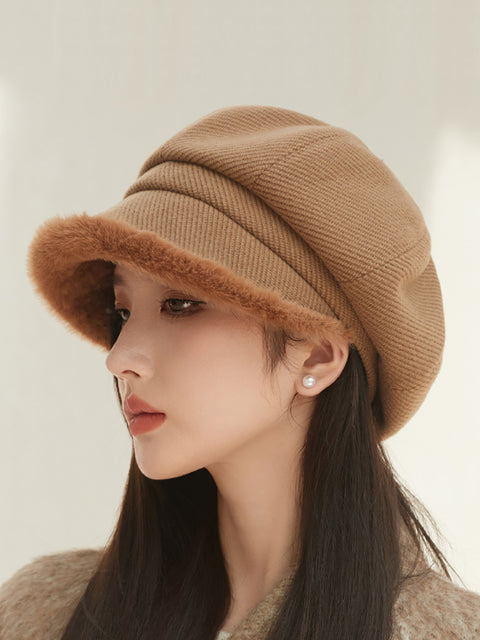 Winter Casual Pure Color Plush Spliced Hat