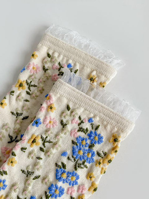 5 parejas de calcetines de encaje floral vintage