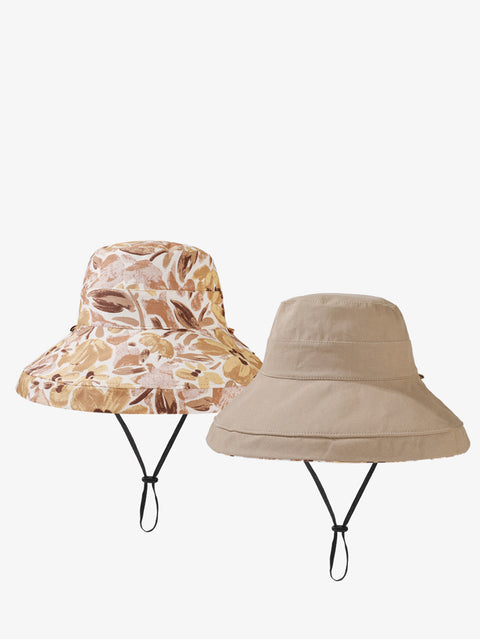 Sombrero de verano para mujer con flores y protección solar de doble cara