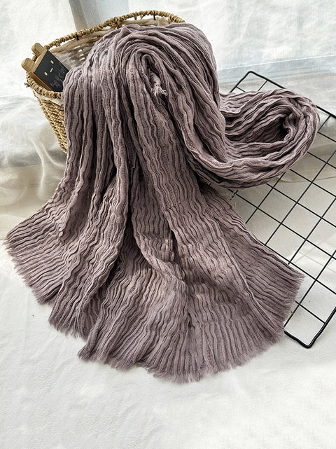 Women Autumn Casual Shirred Pure Color Shawl Scarf