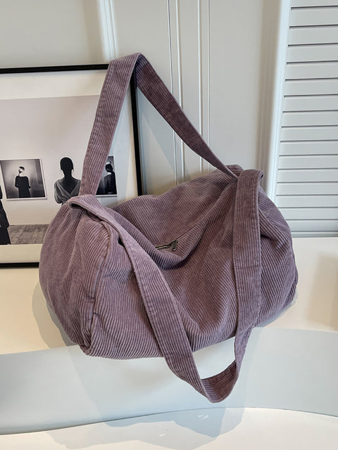 Bolso bandolera casual de pana de color puro para mujer