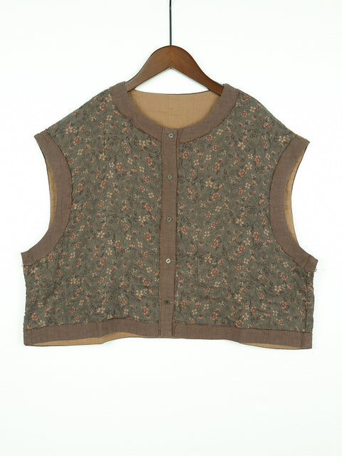 Women Vintage Floral Spliced Spring Cotton Vest