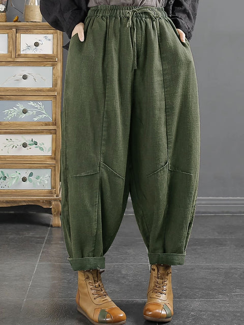 Pantalones Harem de invierno lisos retro de talla grande para mujer