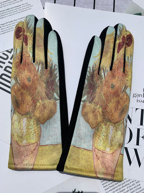 Guantes cálidos para exteriores con estampado de moda para mujer