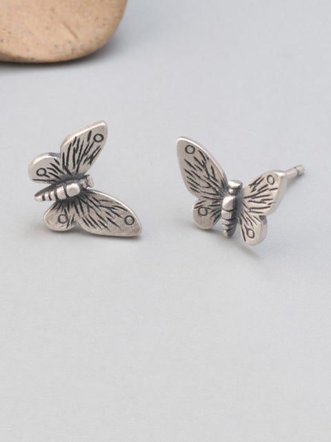 Pendientes vintage de mariposa y flor plateada S925