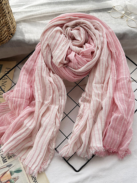 Women Casual Stripe Colorblock Tassel Shawl Scarf