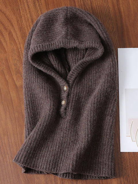 Women Winter Wool Knit Warm Soft Hooded Scarf