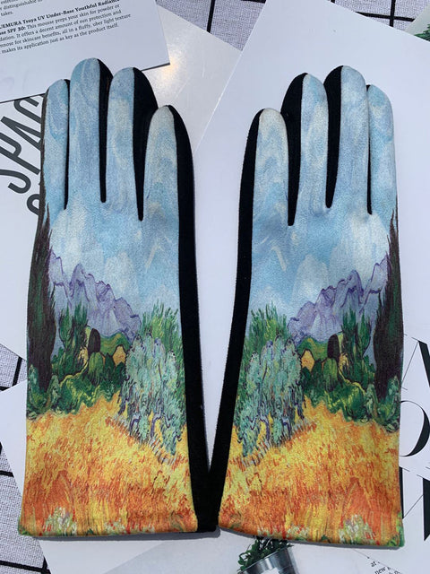 Guantes cálidos para exteriores con estampado de moda para mujer