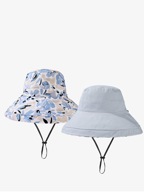 Sombrero de verano para mujer con flores y protección solar de doble cara