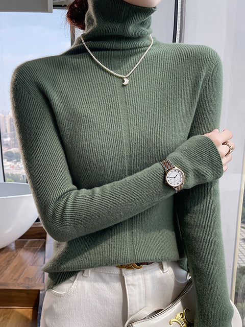 Women Autumn Casual Turtleneck 100%Wool Soft Sweater