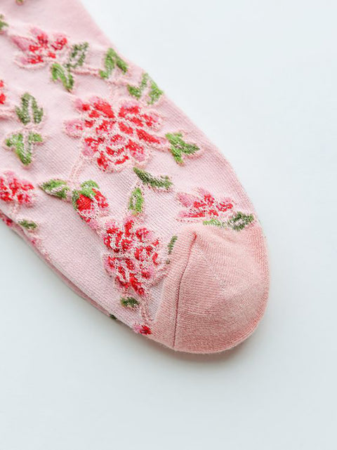 5 parejas de calcetines de algodón floral Jacquard para mujeres