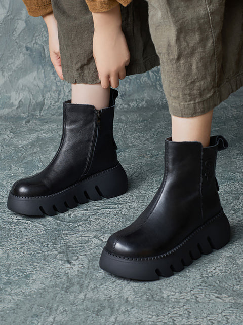 Botas de plataforma de cuero genuino retro para mujer