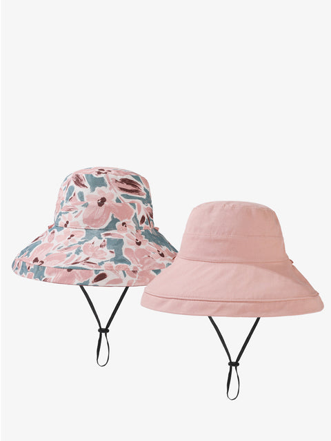 Sombrero de verano para mujer con flores y protección solar de doble cara