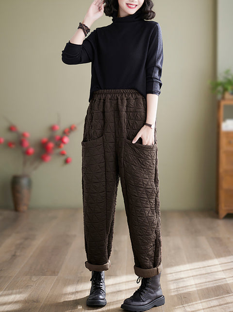 Women Winter Solid Cotton Loosee Padded Harem Pants