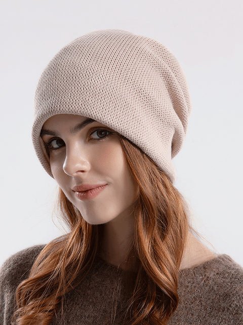 Gorro de punto de algodón liso para mujer, informal, de invierno, para mantener el calor