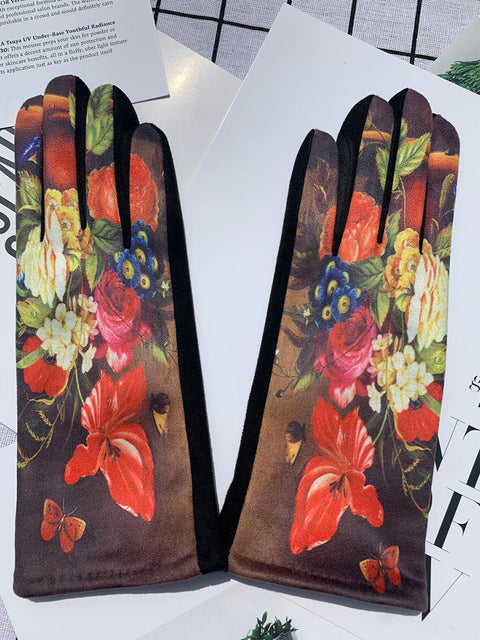 Guantes cálidos para exteriores con estampado de moda para mujer