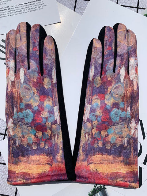 Guantes cálidos para exteriores con estampado de moda para mujer