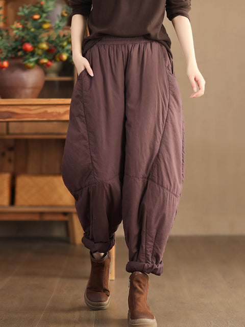 Pantalones Harem acolchados empalmados sólidos vintage de talla grande para mujer