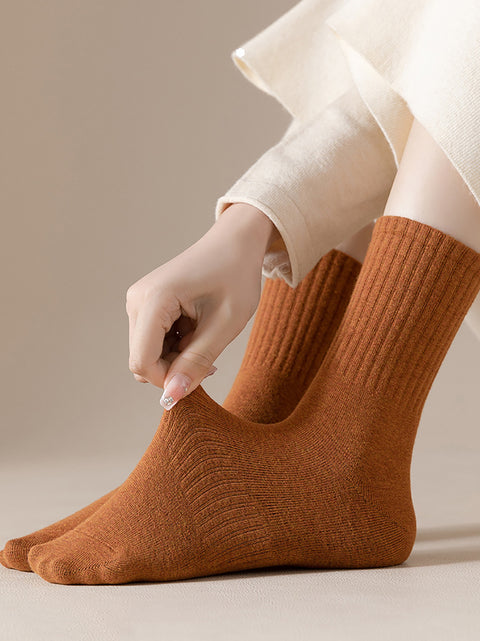 6 pares de calcetines de algodón lisos de invierno para mujer