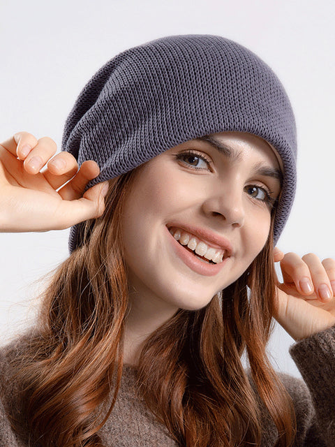 Gorro de punto de algodón liso para mujer, informal, de invierno, para mantener el calor