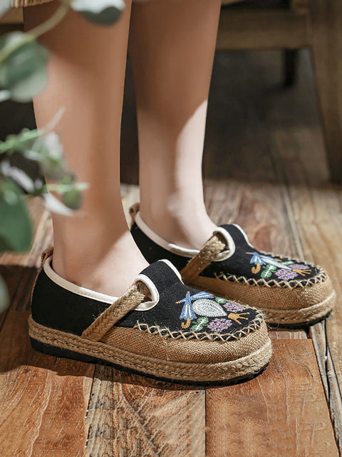 Zapatos empalmados bordados con flores étnicas de verano para mujer