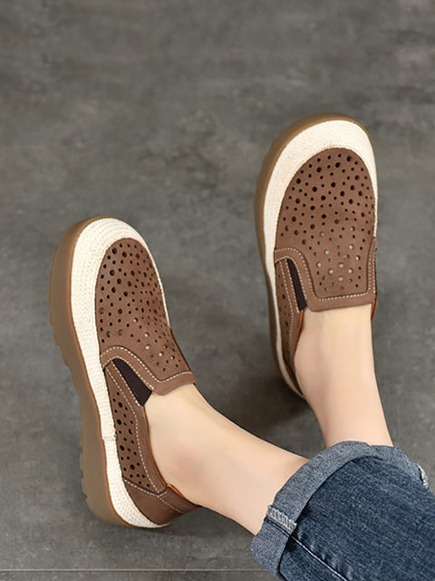 Women Summer Leather Hollow Out Platform Shoes